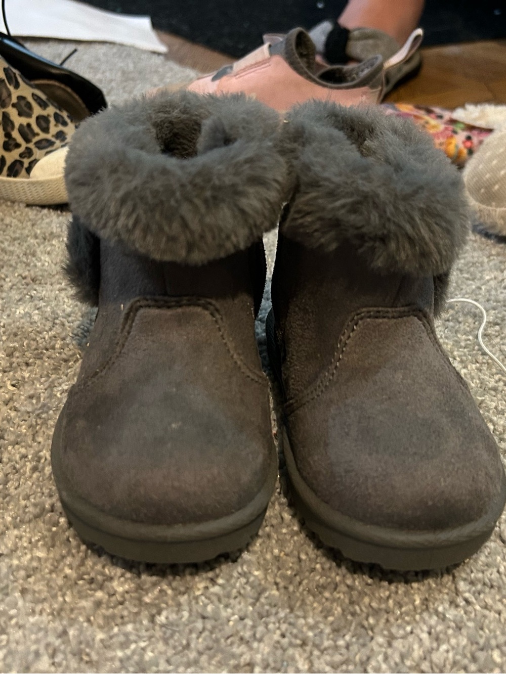 wonder nation Gray Faux-Fur Winter Booties for Kids